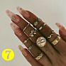 Boho Vintage Ring Set Gold Knuckle Rings for Women Crystal Star Crescent Geometric Female Finger Rings Set Jewelry