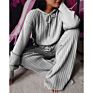 C1 Ladies Autumn 2Pcs Ribbed Sweaters Crop Top Pants Suits Loose Cozy Casual Women Lounge Wear Sets