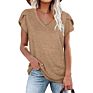 Casual Women's V-Neck Short-Sleeved Plain T-Shirt Ladies Top