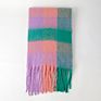 Colorful Plaid Blanket Scarf 100% Wool Fringe Pashmina Scarf Women