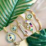 Copper 18K Gold Plated Adjustable Slider Charm Cz Blue Turkey Zirconia Eye Bracelet