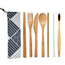 Customized Logo Portable Outdoor Travel Tableware Straw Utensils Eco Friendly Cutlery Set Bamboo