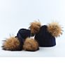 Girl Pompon Hats and Scarves Sets Knitted Warm Nature Fur Pom Pom Hat Scarf Thick Beanies Hats Kids Baby Solid Bones