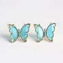 Korean Jewelry Color Transparent Glass Butterfly Earrings Needle Crystal Butterfly Stud Earrings