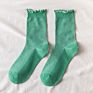 Leisure Long Crew Socks Women Cute Cotton Solid Lettuce Trim Socks