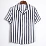 Men Striped Shirt Casual Lapel Neck Short Sleeve Button Shirt Chic Loose Blouse