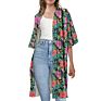 Polynesian Tribe Floral Print Half-Sleeved Cardigan Long Coat Casual plus Size Coats