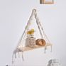 Rope Plant Flower Hanger Pot Holder, Decorative Wooden Macrame Wall Shelf, Boho Wall Hanging Decor