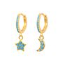 Roxi Zircon Star Moon Charms Drop Earrings Huggies Earrings for Women S925 Silver