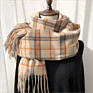 Simple Plaid Scarf for Autumn/ Women's Long Fringe Warm and Thick Cashmere Scarf