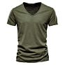 V-Neck T-Shirt Men 100% Combed Cotton Solid Short Sleeve T Shirt Men Fitness Undershirt Male Tops Tees