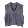 Women Solid Color Vest Sweater Casual V Neck Sleeveless Autumn Knitted Pullover Korean Style Pullover Loose Tops
