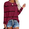 Women Style Tops Striped O-Neck T Shirt Splicing Long Sleeve Top Female Loose Tee Shirts