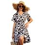 Womens Stripe Midi Dresses V Neck Polka Dot Ruffles Short Sleeve Kimonos Ladies Boho Dresses with Belt