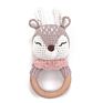 Wooden Ring Crochet Bunny Bear Fox Elephant Deer Giraffe Animal Crochet Rattle Teething Toy