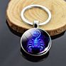 12 Constellations Key Chains Zodiac Signs Aries Leo Libra Glass Cabochon Keychain Double Side Pendant Trinket