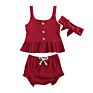 3Pcs/Set Tops+Shorts+Headband Newborn Baby Girls Clothes Ribbed Short Sleeve Ruffles Tanks Toddler Outfits