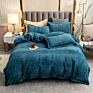 American Style Fleece Light Gray Velvet 4Pcs Bed Set