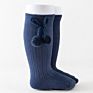 Autumn Children's Knee High Socks Baby Girls Cute Ball Decoration Tube Socks Little Girls Pom Deco Double Needle