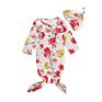 Baby Girls Floral Print Soft and Cute Design Knot Gown Romper with Hat Sleeping Bag Clothes Baby Gown
