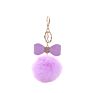 Bm1110 Purple Bow Rhinestone Pom Pom Keychain Fluffy Ball Key Chain Faux Fur Ball Keyrings for Girls Women