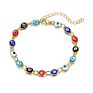 Boho 18K Gold Plated Lucky Evil Eyes Bracelet 7.5 Inch Blue Evil Eyes Charm Bracelet for Girls