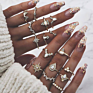 Boho Vintage Gold Star Knuckle Rings for Women Boho Crystal Star Crescent Geometric Female Finger Rings Set Jewelry