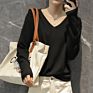 Casual Long Sleeve Pullover V-Neck Machine Knit Sweaters for Women