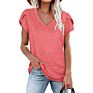 Casual Women's V-Neck Short-Sleeved Plain T-Shirt Ladies Top
