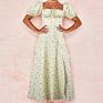 Dress Women Short Puff Sleeve Flroal Printed Ruched Party High Split Long Maxi Dresses Drawstring Vestidos Sundress