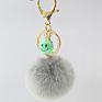 Fur Ball Keyring Imitation Faux Rex Rabbit Fur Ball Keychain Creative Car Key Chain Acrylic Smiley Hair Ball Pendant