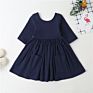 Kids Fall Wear Manufacturers Eco-Friendly Solid Color 95% Cotton Daily Life Dress for Girl