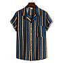 Men Striped Shirt Casual Lapel Neck Short Sleeve Button Shirt Chic Loose Blouse