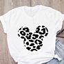 Mickey Cartoon Leopard Bow Short Sleeve Print Graphic T-Shirt Women's T-Shirt