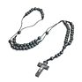Natural Wood Beads Hand-Woven Wooden Beads Jerusalem Catholic Religious Strand Jewelry Cross Jesus Rosary Necklace