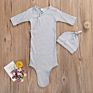 Newborn Baby Clothes Knitted Ribbed Cotton Baby Gown with Beanie Unisex Knotted Baby Gown Set