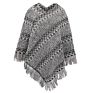 Striped Light Casual Women Shawl Cloak Jacquard Knitting Sweater Tassel Crew Neck Sweater