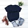 Style American Women's Loose-Fitting Blessed Heart-Shaped Cotton Collar Short-Sleeved T-Shirt for Women