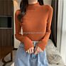 Sweater Women Autumn Pullover Sweaters Soft Stretch Ribbed Knitted Sweater Mock Neck Basic Casual Knit Tops