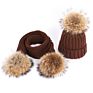 Thick Raccoon Fur Children Fur Pompon Knitted Hats Kids Fur Ball Hats Parent-Child Hat Scarf Set