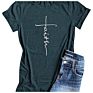 Women's Faith T-Shirt Casual Short Sleeve Side Button Letter Printed Cute Graphic Tee Shirts Tops