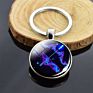 12 Constellations Key Chains Zodiac Signs Aries Leo Libra Glass Cabochon Keychain Double Side Pendant Trinket