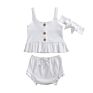 3Pcs/Set Tops+Shorts+Headband Newborn Baby Girls Clothes Ribbed Short Sleeve Ruffles Tanks Toddler Outfits