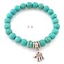 Bird Owl Elephant Pendant Simulated Turquoise Beaded Bracelet Cross Charm Natural Turkey Turquoise Stone Bracelet