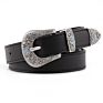 Black Leather Women Metal Heart Buckle Waist Vintage Western Carved Ladies Belt Waistband Cinturon Mujer