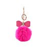 Bm1110 Purple Bow Rhinestone Pom Pom Keychain Fluffy Ball Key Chain Faux Fur Ball Keyrings for Girls Women