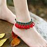 Bohemian Ethnic Wind Hand-Woven Bells Water Drop Bracelet Retro Copper Beads Turquoise Beach Anklet Female