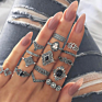 Boho Vintage Gold Star Knuckle Rings for Women Boho Crystal Star Crescent Geometric Female Finger Rings Set Jewelry