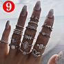 Boho Vintage Ring Set Gold Knuckle Rings for Women Crystal Star Crescent Geometric Female Finger Rings Set Jewelry