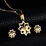 Bridal Gold Stainless Steel Fish Bone Wing Horse Flower Pendant Necklace Earrings Jewelry Set for Women